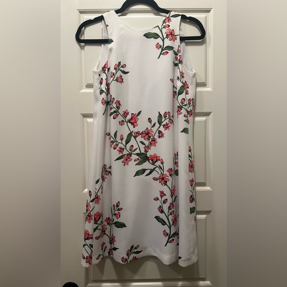 Ann Taylor White Dress with Pink Floral Design